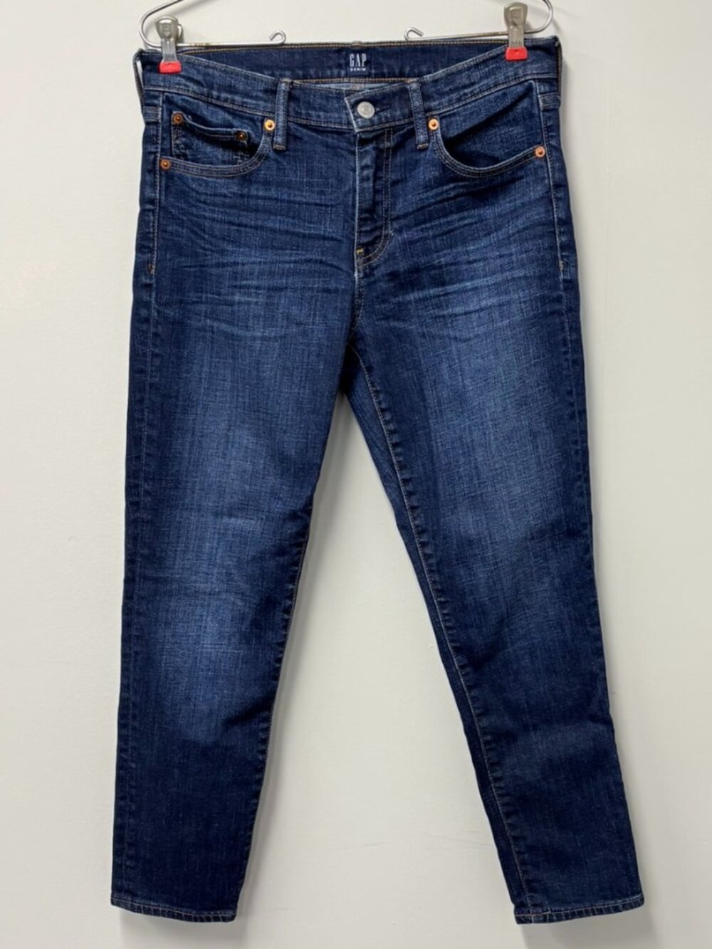 GAP Denim Best Girlfriend Jeans Womens Size 28 Mid‑rise Dark Wash Straight Leg